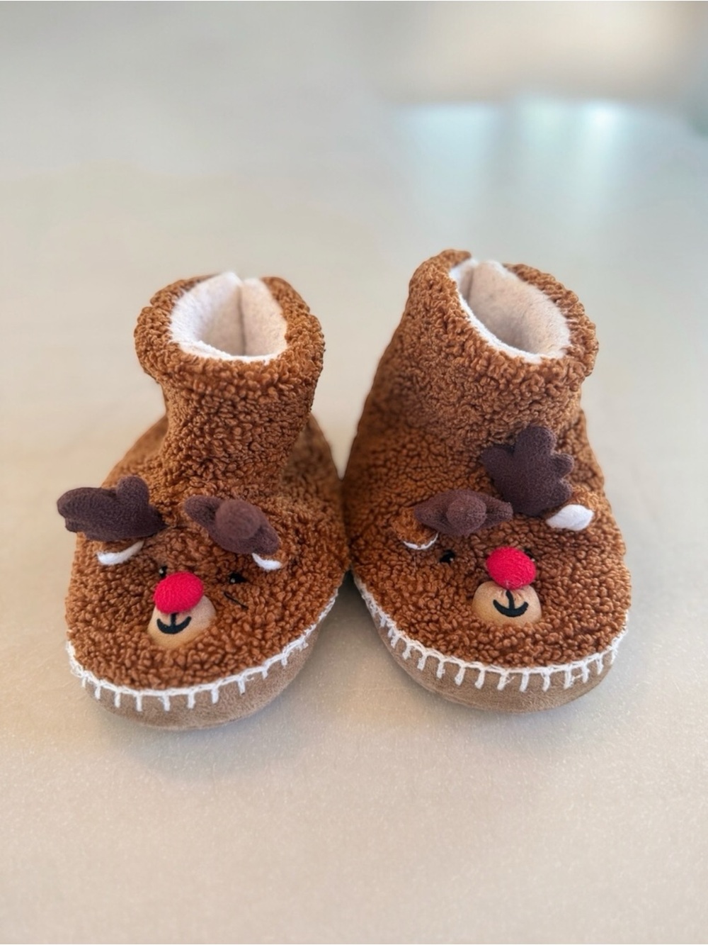 Hanna Andersson Reindeer Critter Slippers | Brown Sherpa Booties | Size 9-10